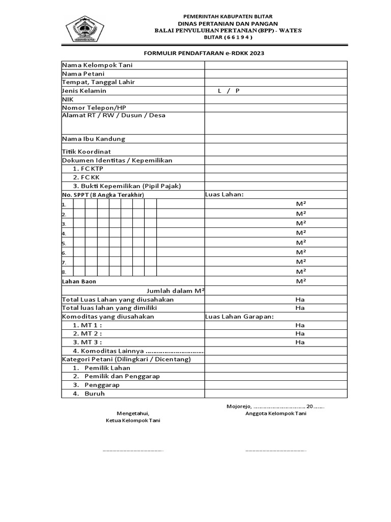 Pendaftaran Kelompok Tani Untuk Program E Rdkk 2023 Pdf