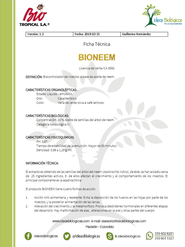 Ficha Tecnica Bioneem | PDF
