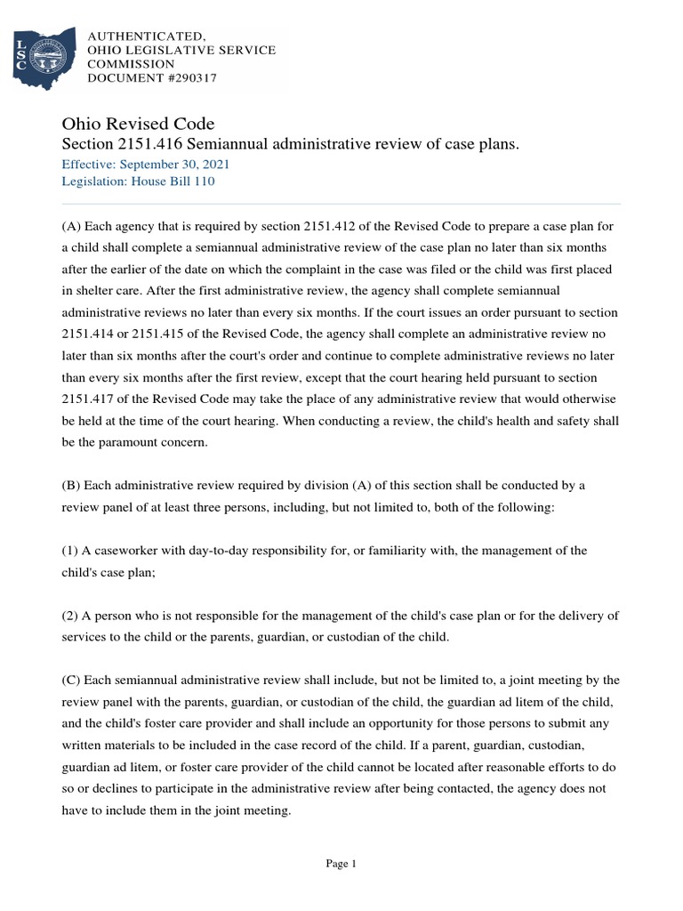 Ohio Revised Code Section 2151.416 Semiannual Administrative Review of