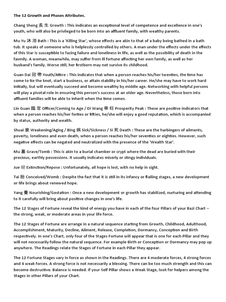 12 Stages of Growth in Bazi | PDF | Marriage