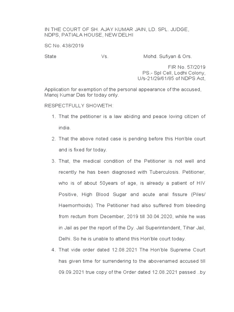 Exemption Application From Personal Appearance | PDF | Justice 