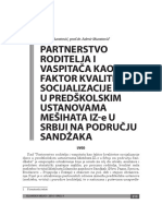 Partnerstvo Roditelja I Vaspitača Kao Faktor Kvalitetne Socijalizacije Djece U Predškolskim Ustanovama Mešihata Iz-E U Srbiji Na Području Sandžaka