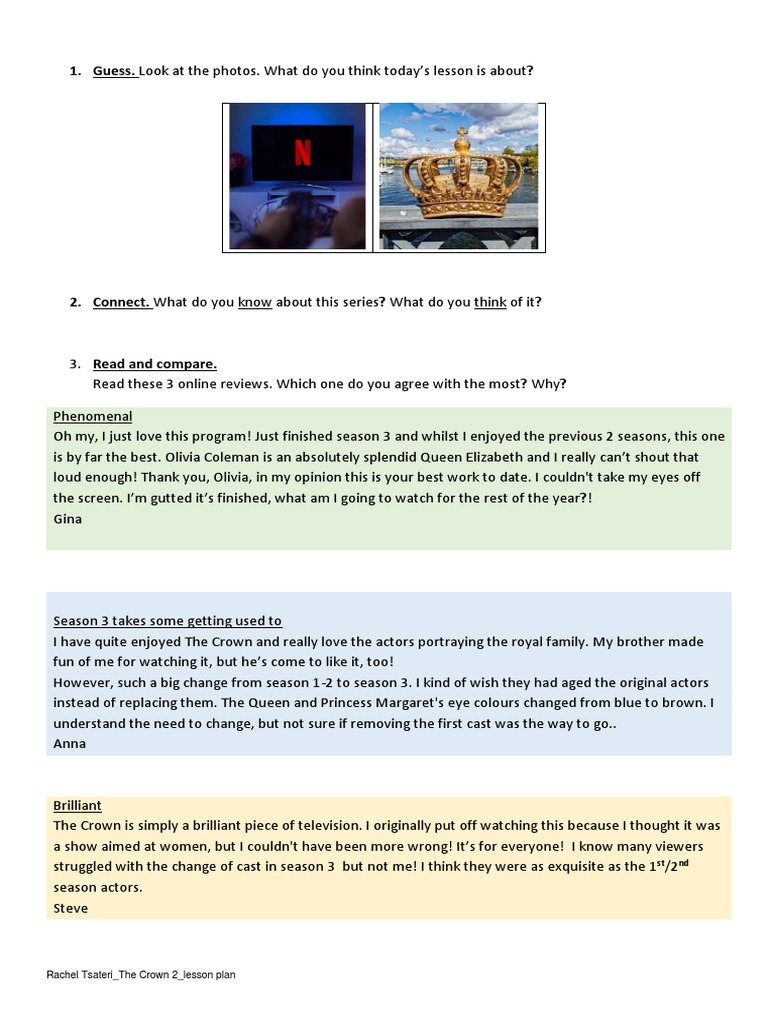 The Crown Students Worksheet 2 2 PDF Verb Stress (Linguistics)