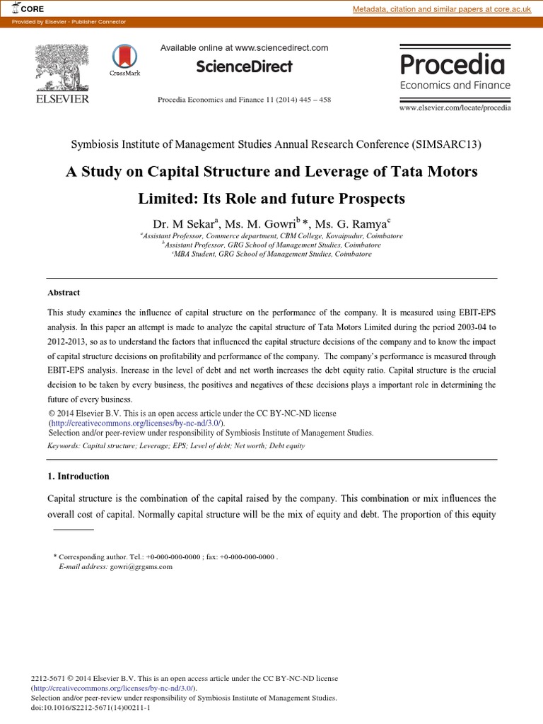 A Study On Capital Structure and Leverage of Tata Motors Limited Its Role and Future Prospects