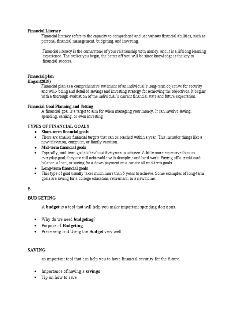 Financial literacy budgeting pdf welfare taxes