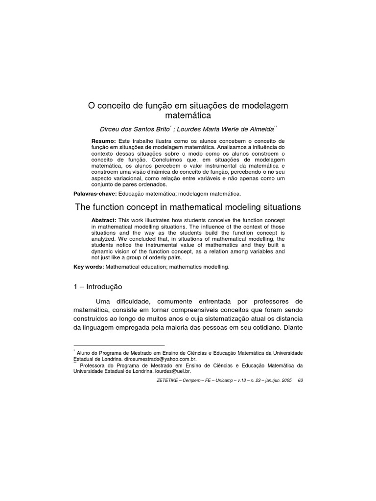 Função em Modelagem Matemática Escolar | PDF | Simulação de computador ...