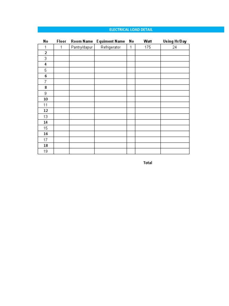 Electrical Load FORM PDF