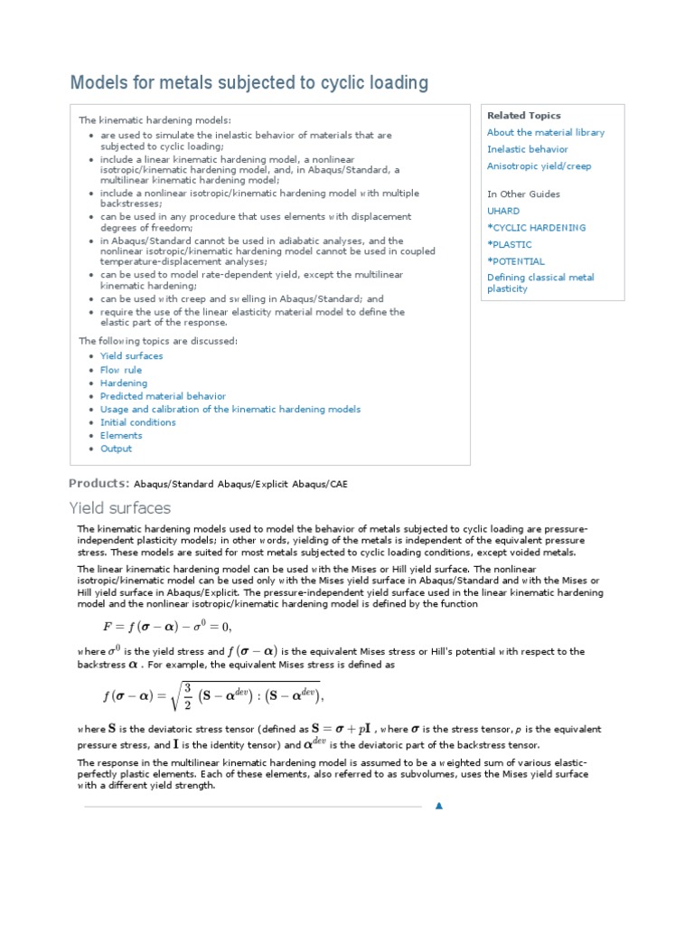 Kinematic Hardening in Cyclic Loading Models | PDF | Deformation ...