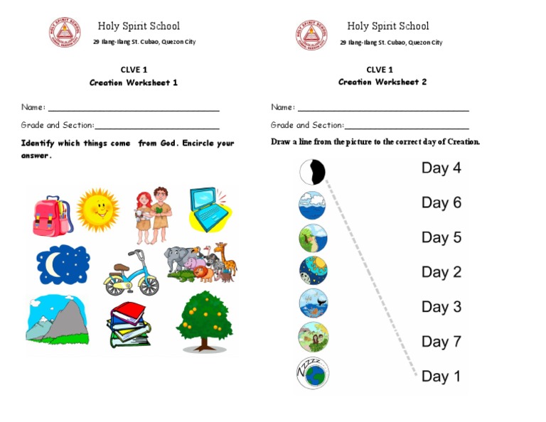 Creation Worksheets for Grade 1 | PDF