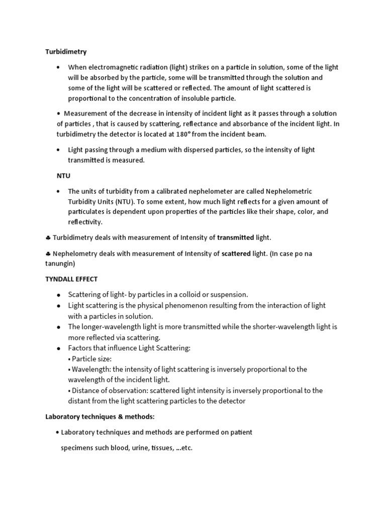 Turbidimetry Notes Download Free PDF Scattering Antibody