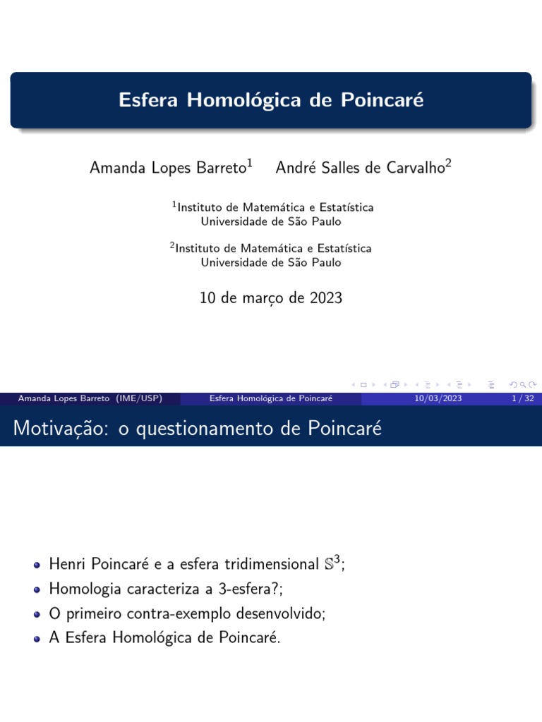 Esfera Homológica de Poincaré Apresentação PDF Grupo (Matemática