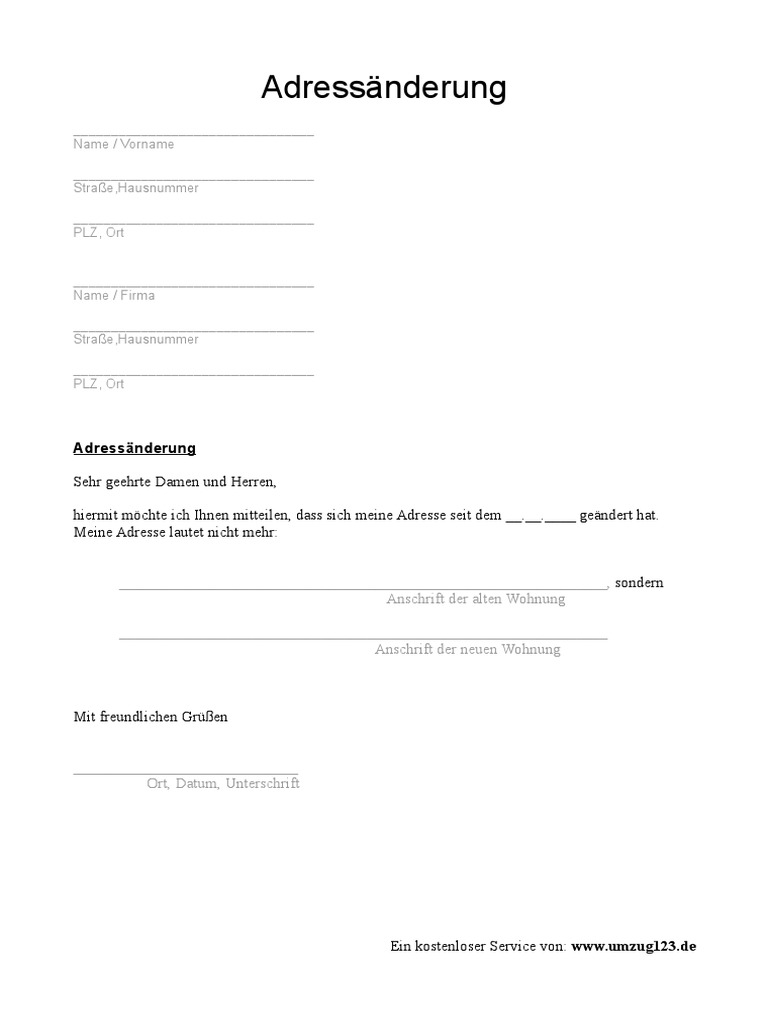 Adressnderung Formular Kostenlos