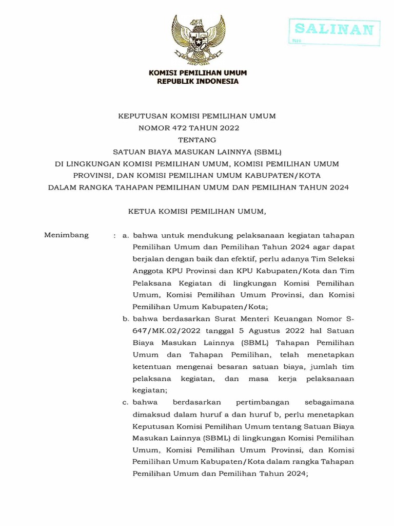 Keputusan KPU tentang SBML 2024 | PDF