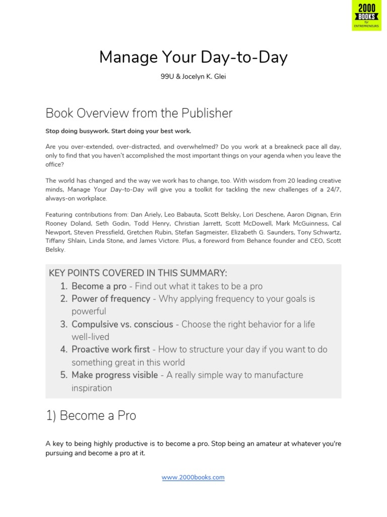 Manage Your Day To Day PDF PDF Disciplines Behavior Modification