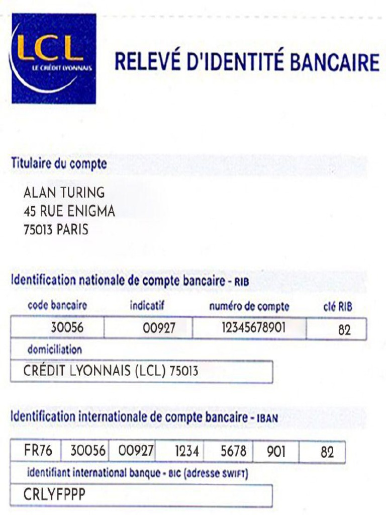 Relevé d'Identité Bancaire LCL | PDF