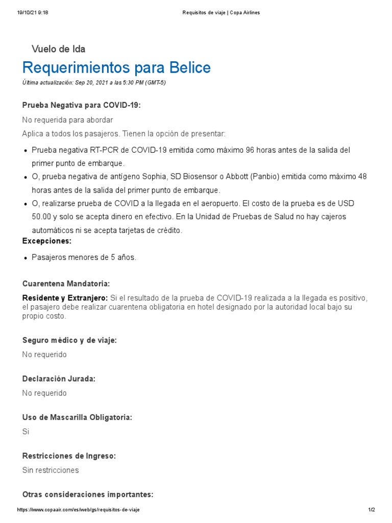 Belize requisitos de viaje copa airlines pdf