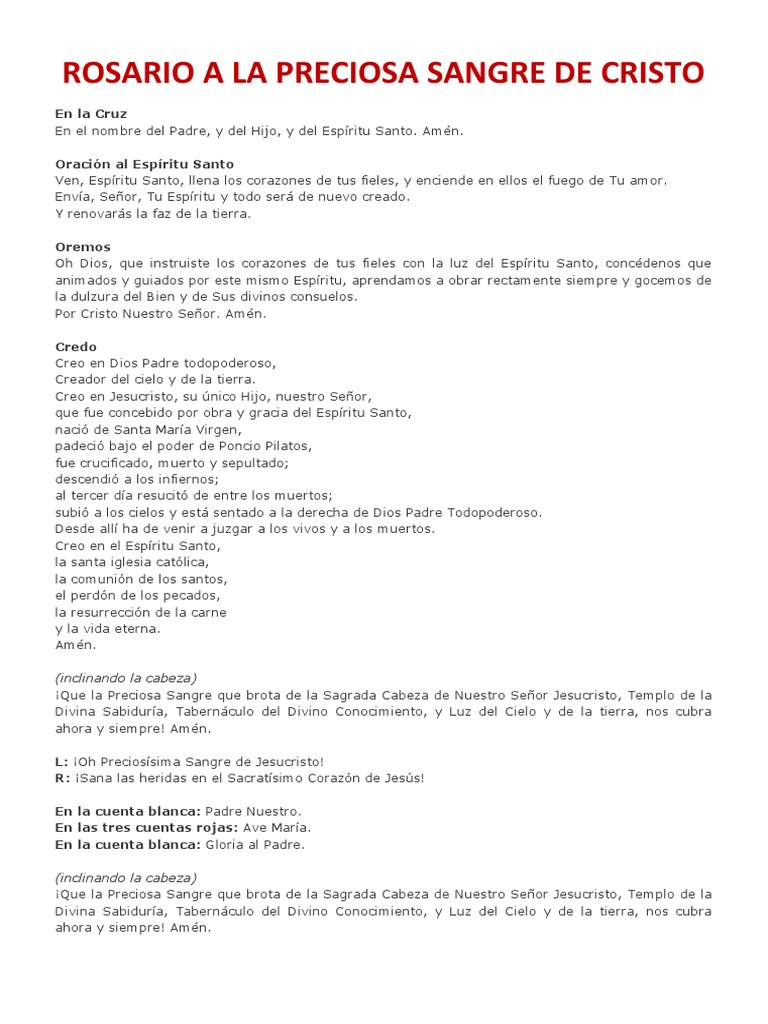 Rosario a la Preciosa Sangre de Cristo | PDF | espíritu Santo | Oración
