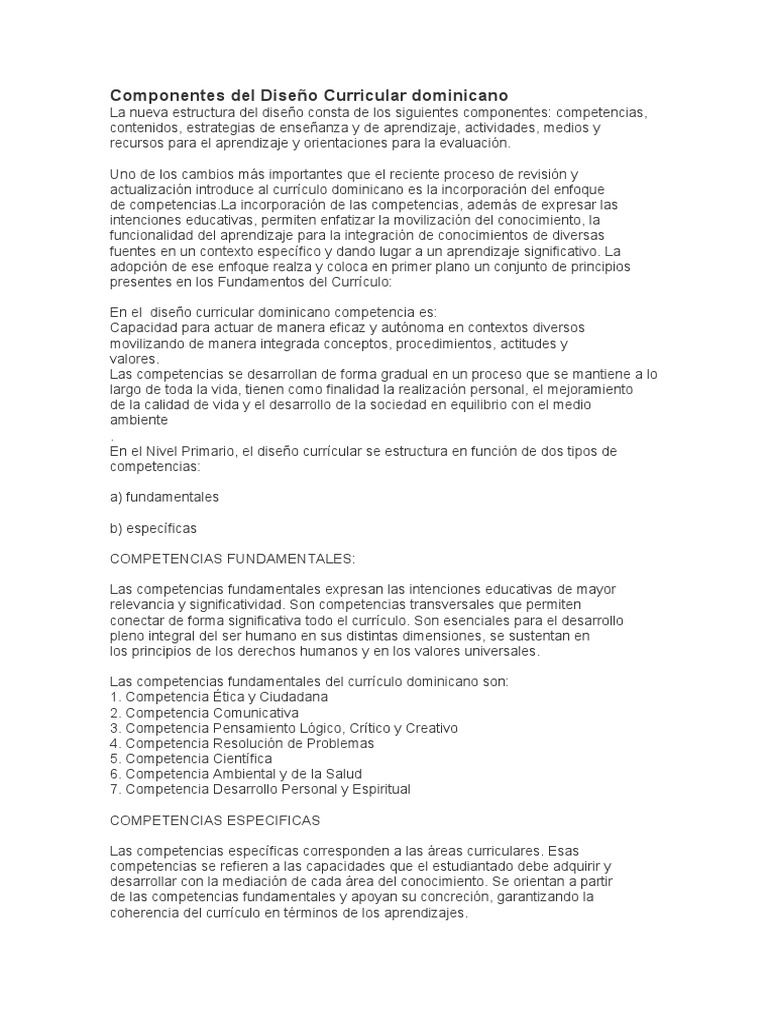 Componentes del Diseño Curricular Primario | PDF | Plan de estudios ...
