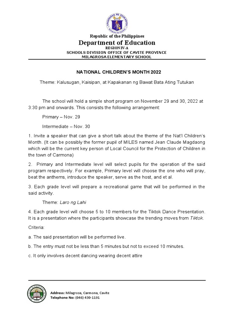 National Children's Month 2022 Program | PDF | Social Institutions