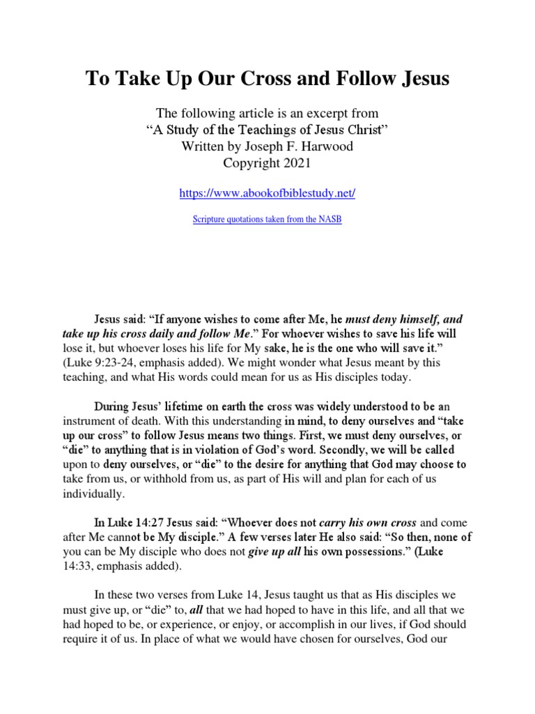 To Take Up Our Cross and Follow Jesus | PDF | Jesus | Disciple ...