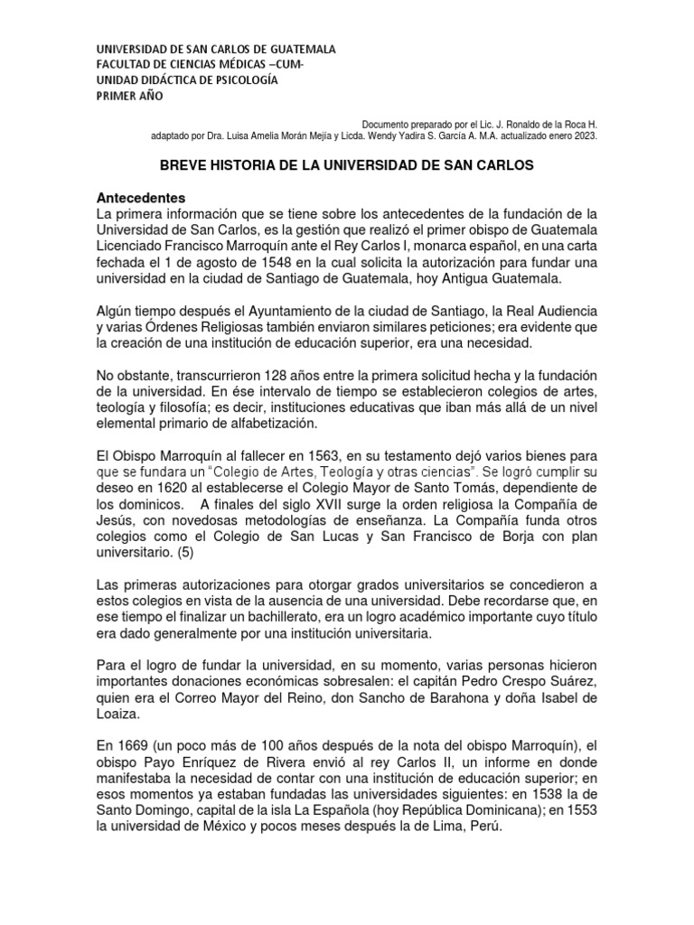 Historia De La Universida De San Carlos Pdf Universidad Guatemala