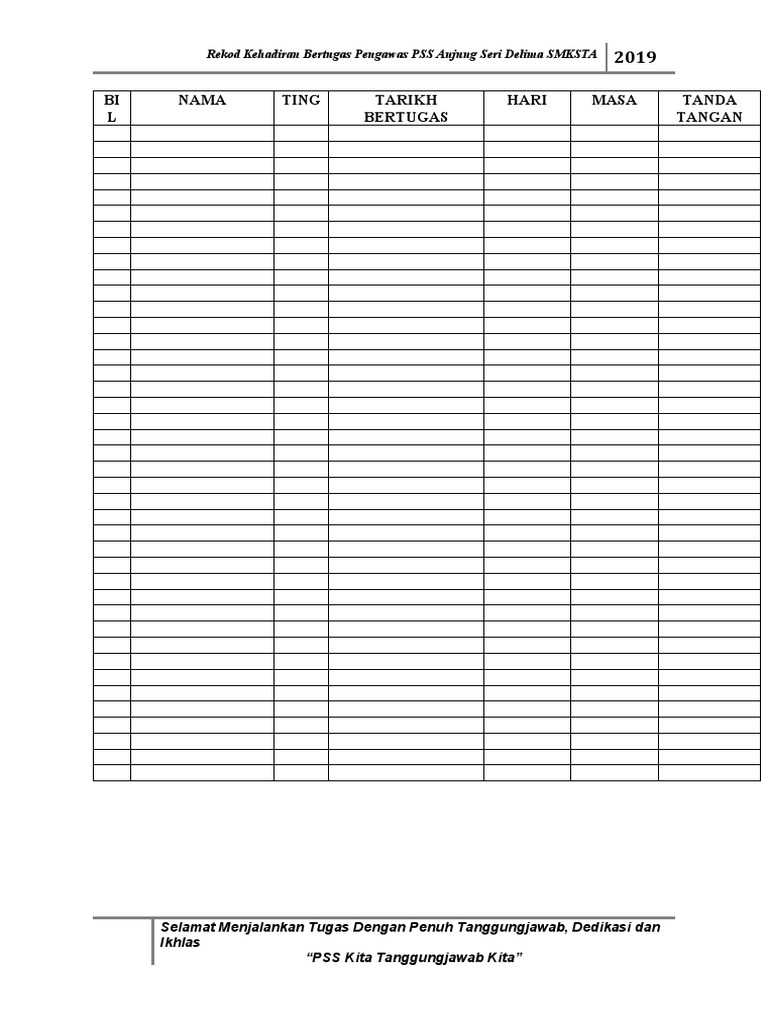 Tapak Borang Jadual Bertugas Pengawas Pss 2019 Pdf