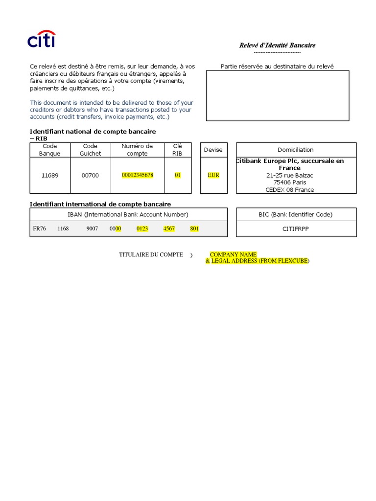 Relevé d'Identité Bancaire (RIB) | PDF