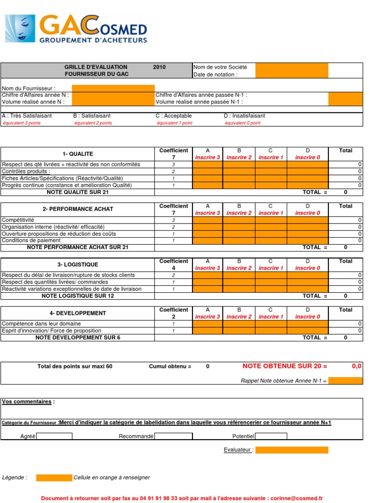 Fiche Evaluation Fournisseur
