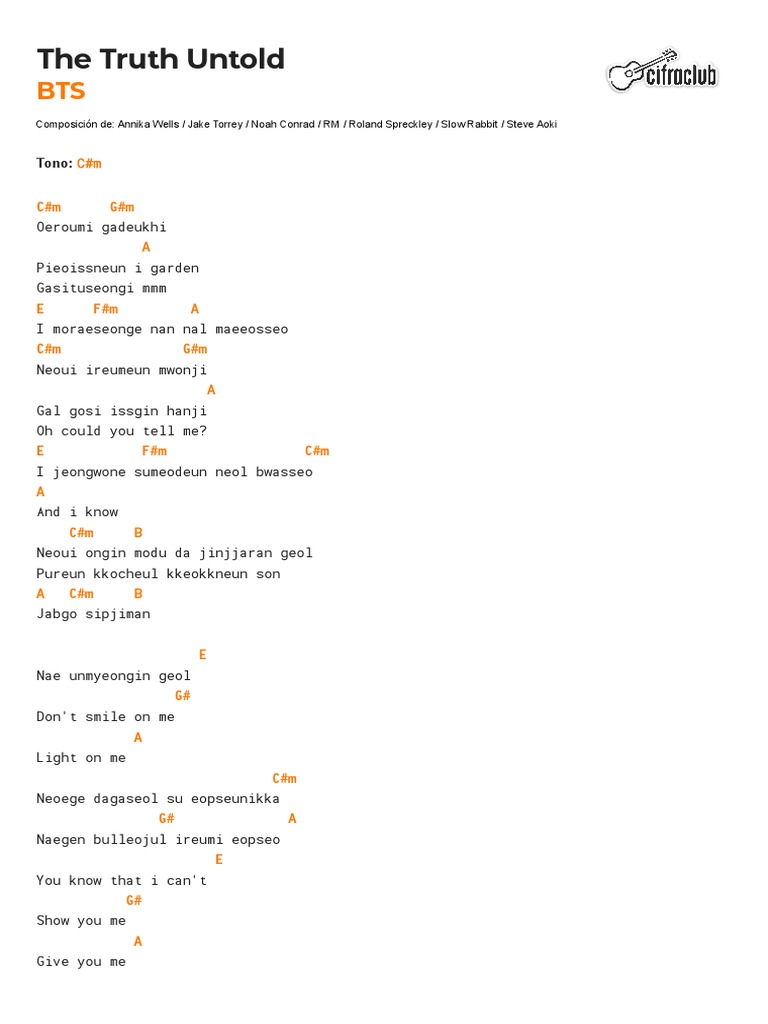 Acordes Bts The Truth Untold Pdf