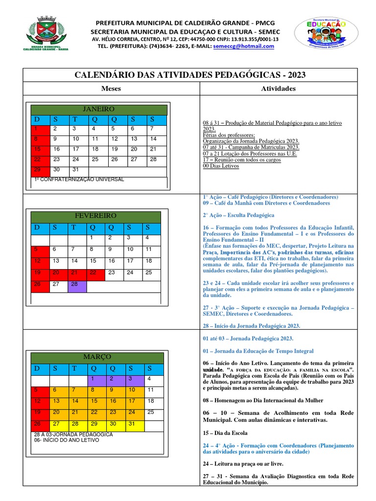 Calendário Escolar 2023 - Atividades Pedagógicas | PDF | Pedagogia