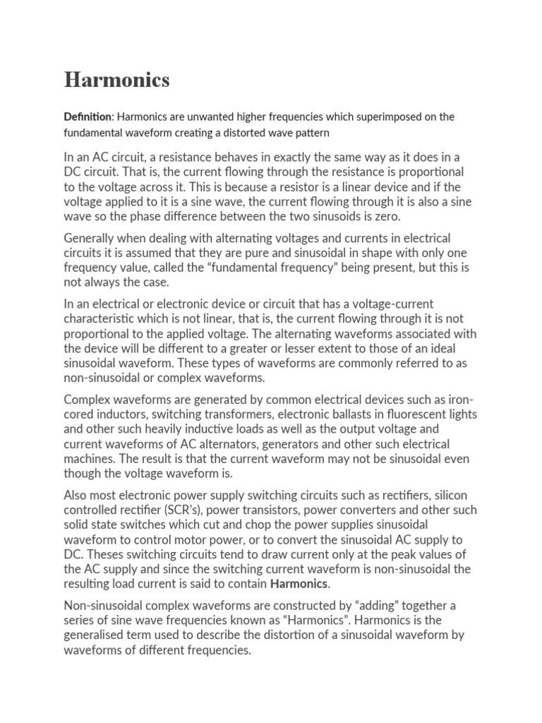 Harmonics Notes PDF Harmonic Rectifier