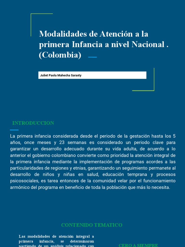 Modalidades de Atención A La Primera Infancia | PDF | Educación de la ...
