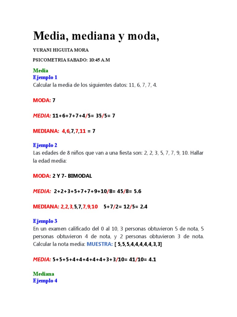 Taller - Moda, Media, Mediana | PDF