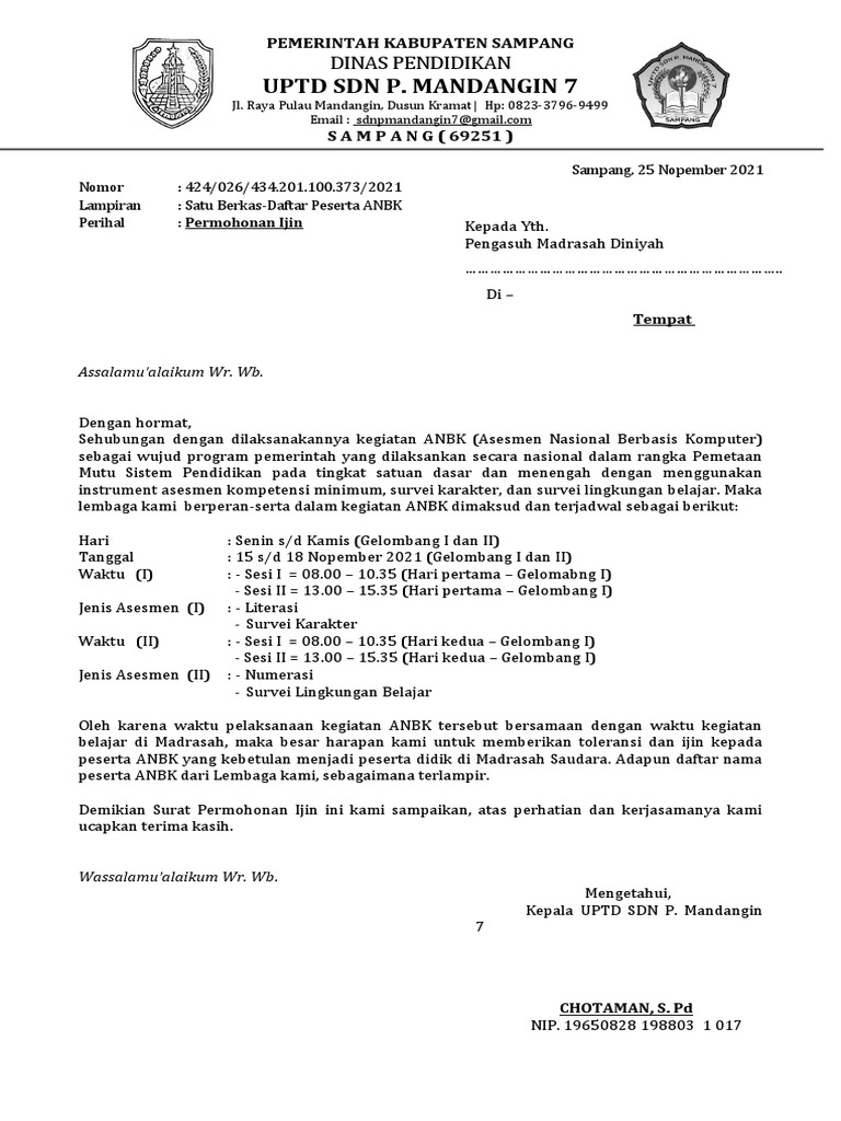 Surat Permohonan Izin Kegiatan Sekolah | PDF