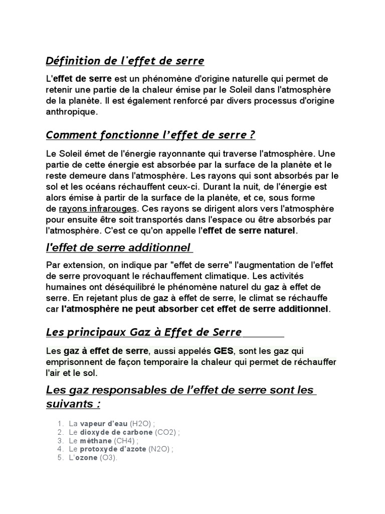 Effet de Serre et Réchauffement Climatique | PDF | Gaz à effet de serre ...