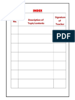 Index: Serial No. Description of Topic/contents Signature of Teacher