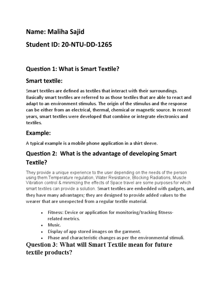 Smart Textile 2 | PDF | E Textiles | Textiles