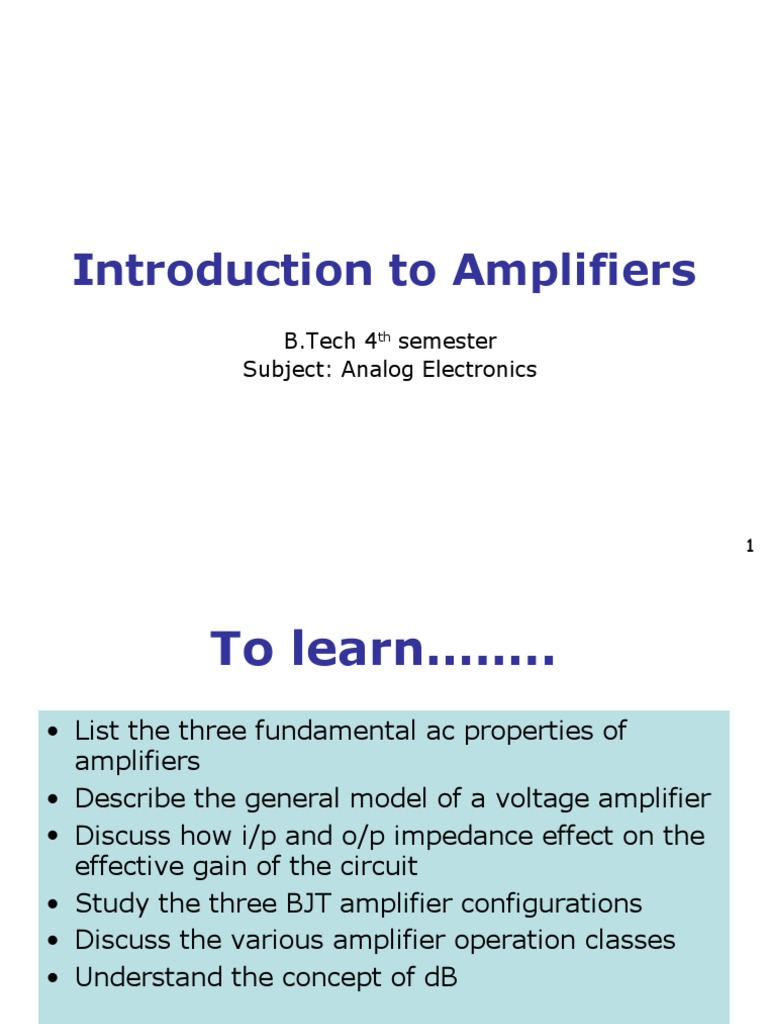 Introduction To Amplifiers PDF Amplifier Electricity