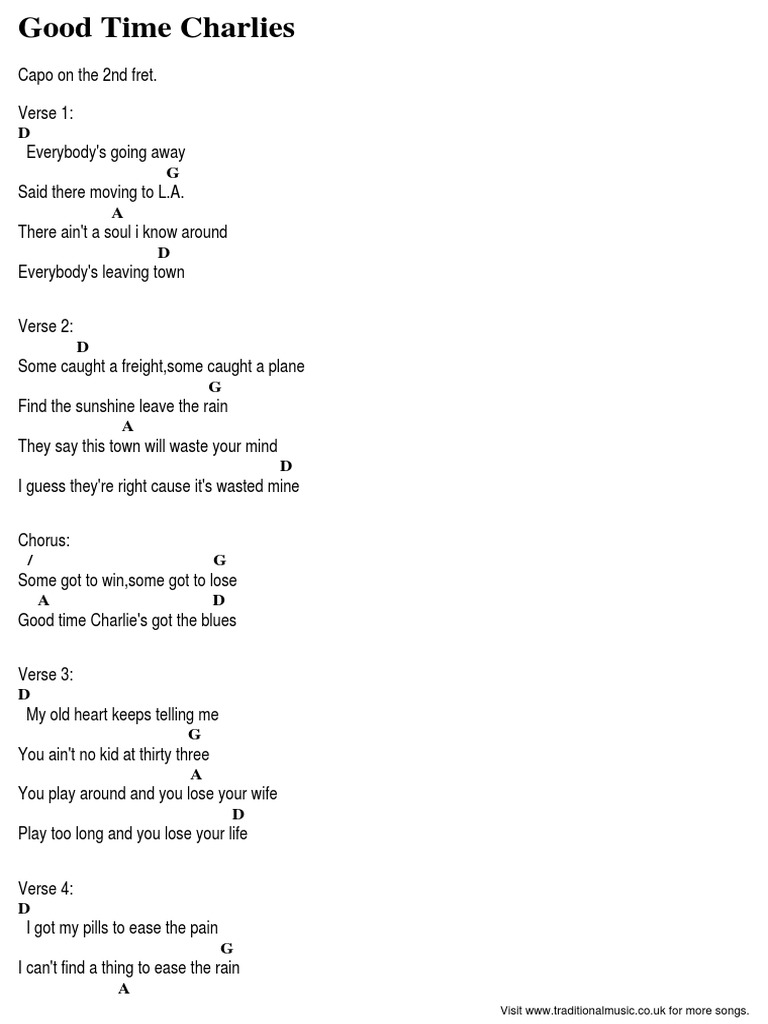 Good Time Charlies Blues Song PDF