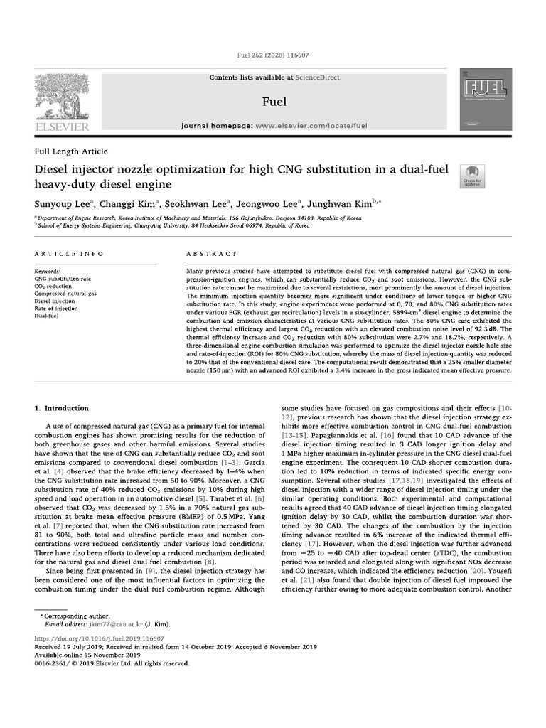 Diesel Injector Nozzle Optimization For High CNG Substitution | PDF