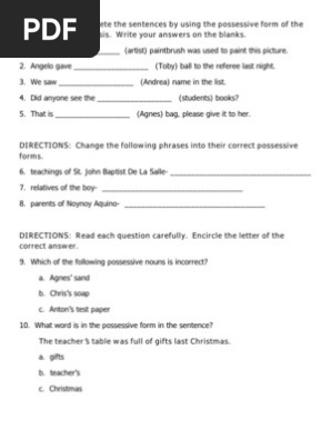possessive nouns pdf