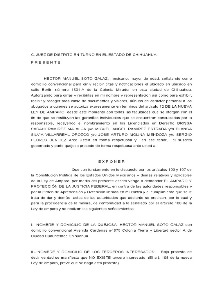 Amparo contra orden de aprehensión en Chihuahua | PDF | Violación ...