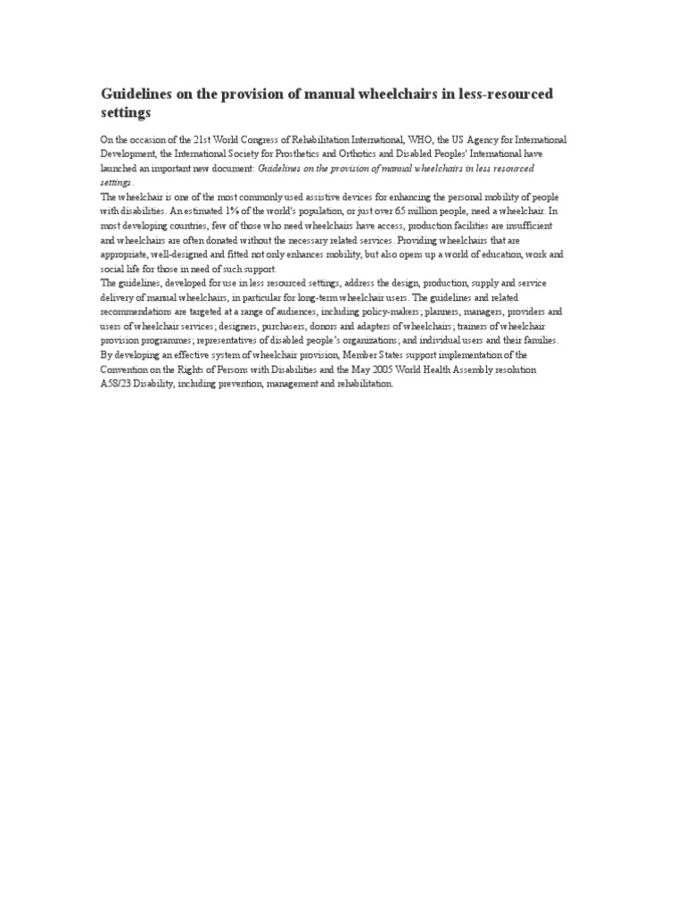 Guidelines On The Provision of Manual Wheelchairs in Less PDF