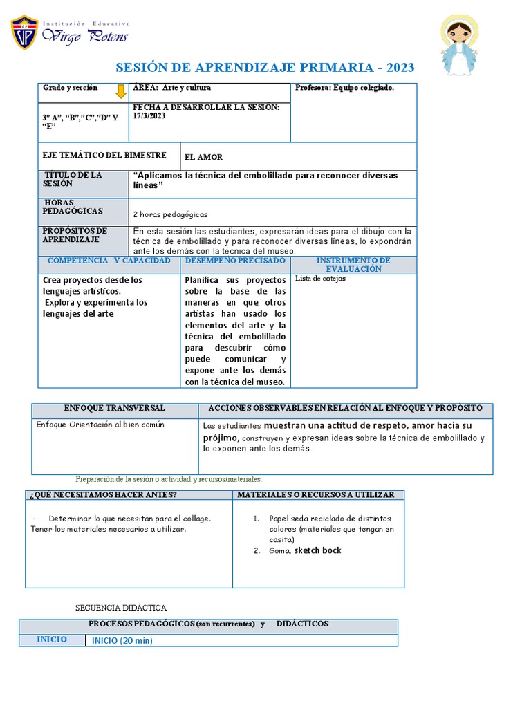 Sesión de Aprendizaje Primaria Arte y Cultura 2 | PDF | Evaluación ...