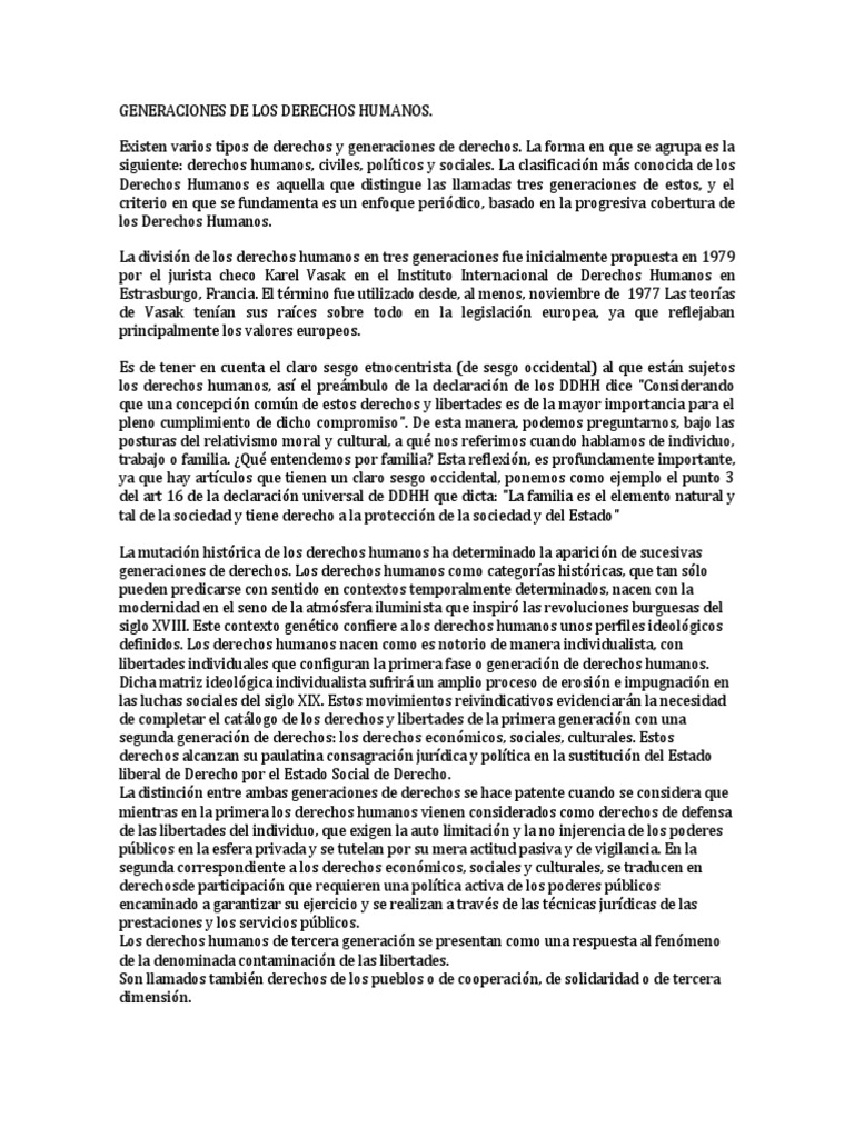 Evolución de las Generaciones de Derechos Humanos | PDF | Derechos ...