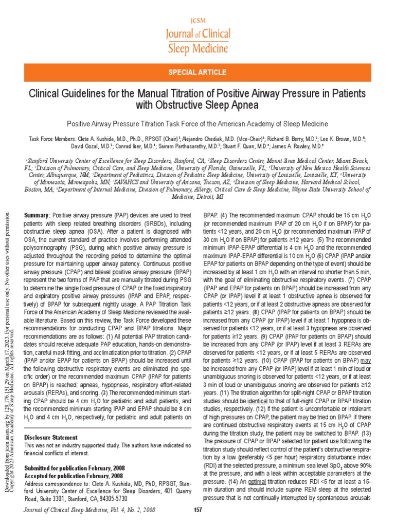 CPAP Titration AASM 2008 PDF Health Care Sleep Disorder