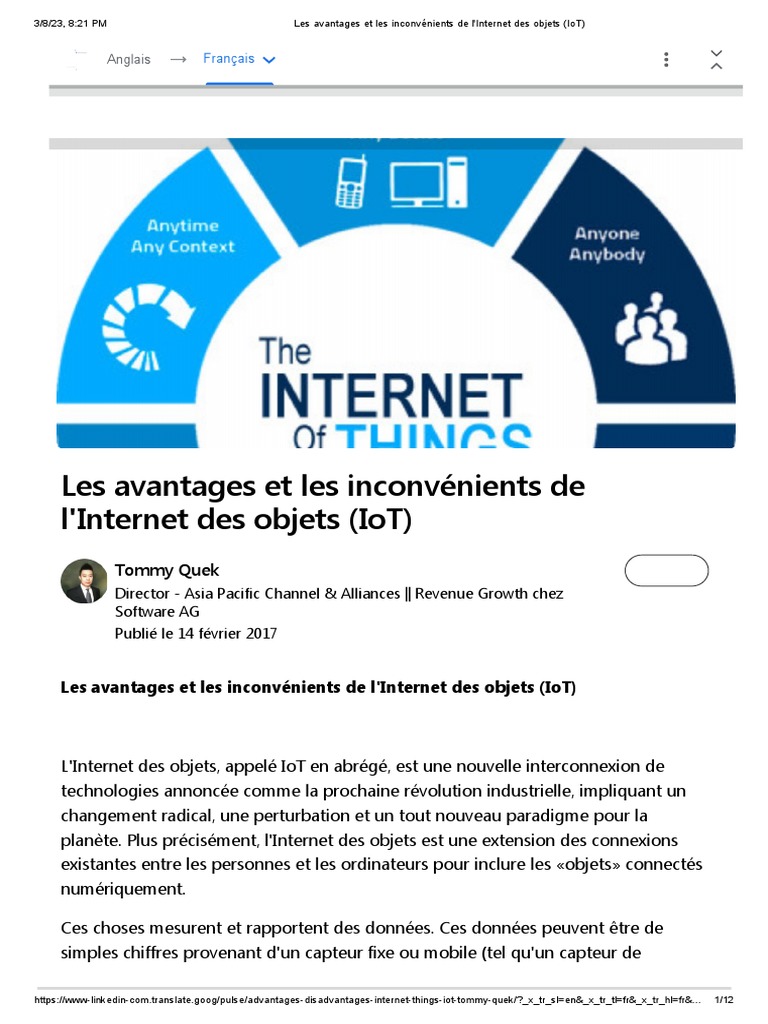 Les Avantages Et Les Inconvénients de L'internet Des Objets (IoT) | PDF ...