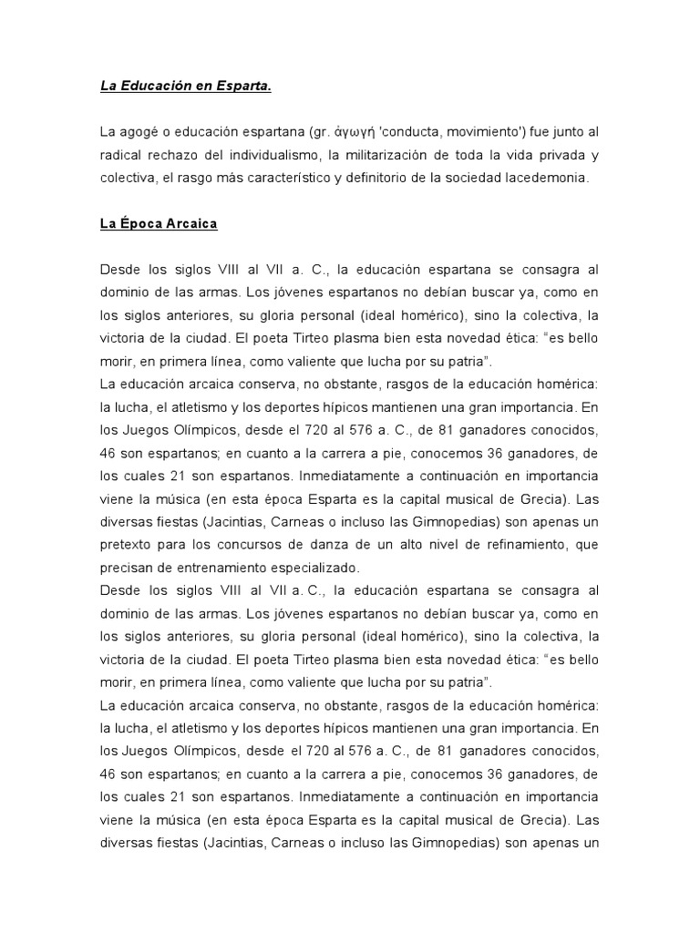 La Educación en Esparta | Descargar gratis PDF | Esparta | Antigua Grecia