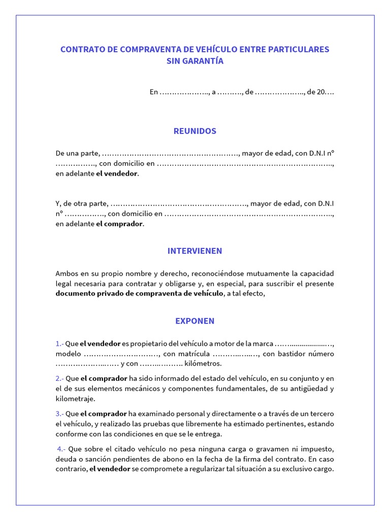 Contrato de Compraventa de Vehículo Sin Garantía | PDF | Negocios | Derecho