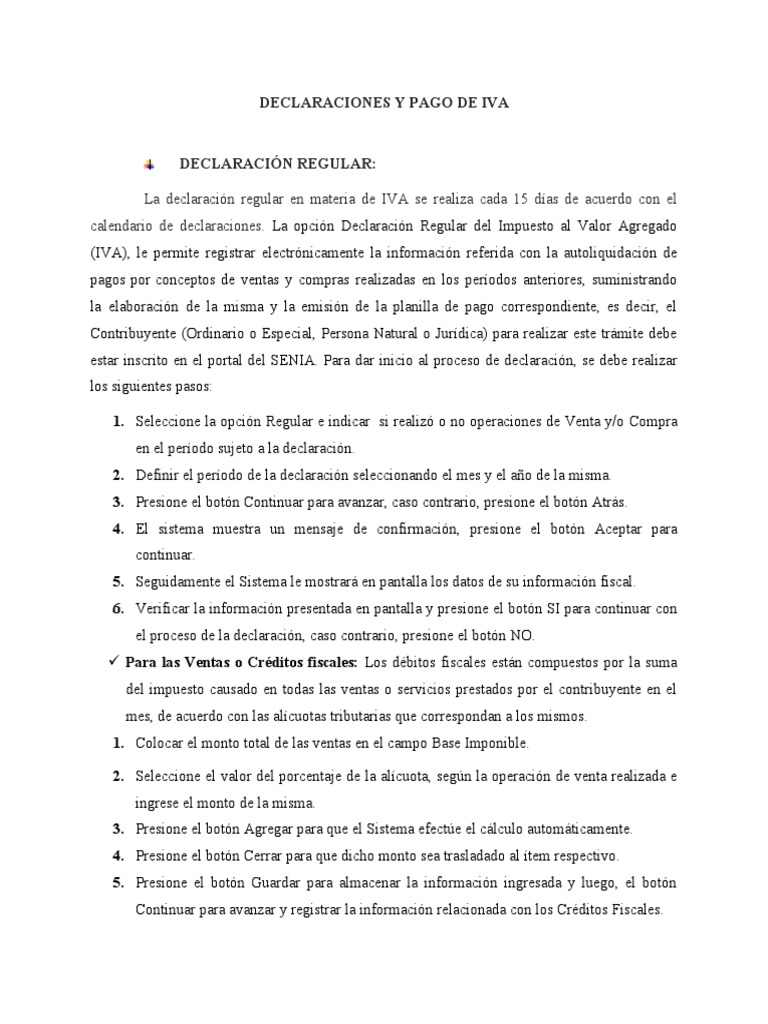 Declaración y Pago del IVA en Venezuela | PDF | Impuesto al valor ...